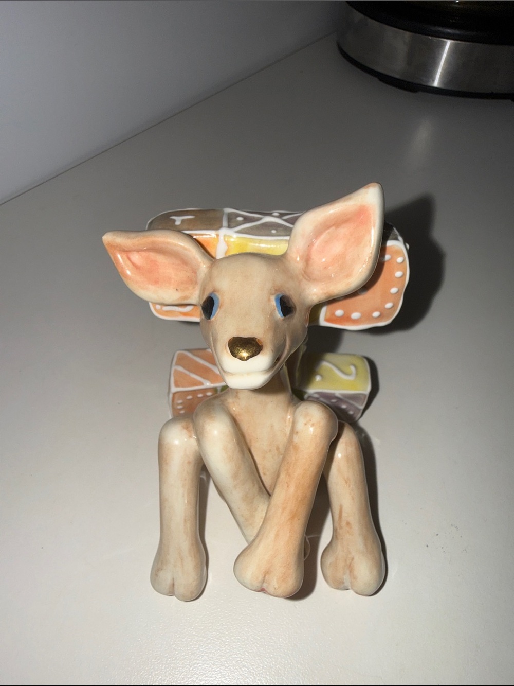 Vintage KoKo Originals Ceramic Fawn Figurine with “I” in Pastel Accent Colors